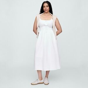 GAP Cotton Gauze Tie-Front Smocked Maxi Sun Dress Optic White Size Medium Tall